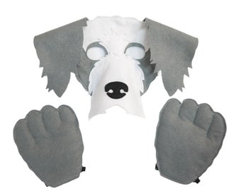 Labradoodle costume Mask and paws book day gift doodle dog puppy Gray / Grey and white Children's Adult