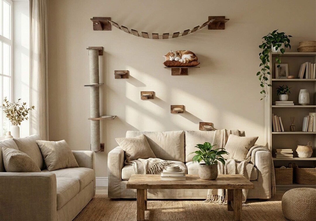 Luxury 7-piece Cat Wall Furniture Set - Solid Wood in Walnut & Teak - Etsy