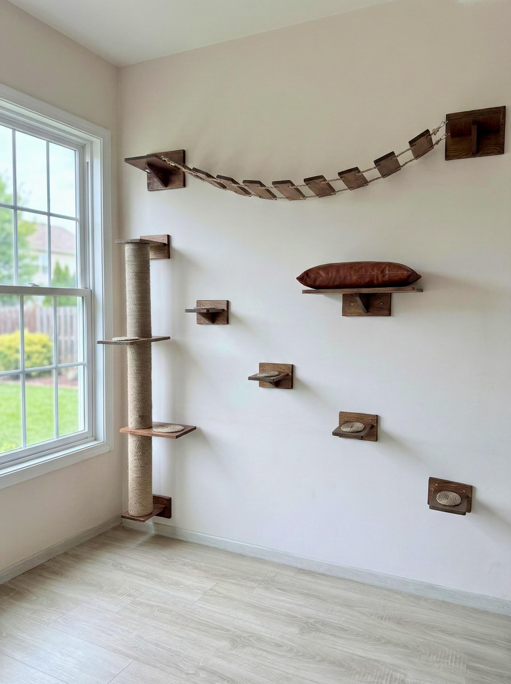 Modern 7-piece Solid Wood Cat Wall Furniture Set: Modular Shelves ...