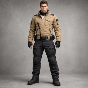 未来的なタクティカルジャケットとカーゴパンツのコスプレセット – サイバーパンク戦闘服