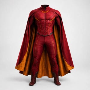 Rotes Superhelden-Kostüm mit Umhang Erwachsene Cosplay Bodysuit Hero Jumpsuit Convention Outfit Halloween-Kostüm