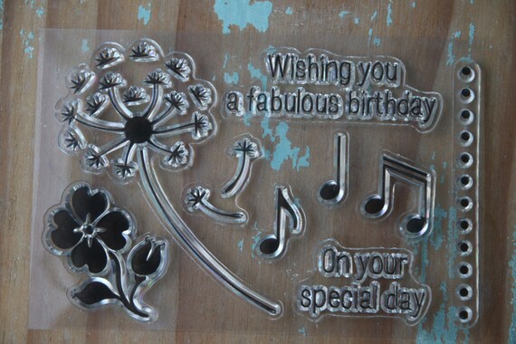 dandelion stencil and stamp set music note stamps flower stamp musical note stamp birthday stamp wishing you a fabulous birthday stamp music note stamp