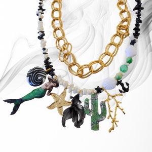 Boho Chic Handmade Mermaid Charm Necklace | Unique Two-Layered Summer Necklace