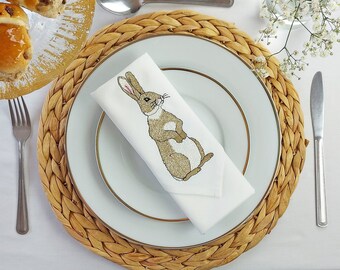 Embroidered Set of Two Easter Rabbit Napkins