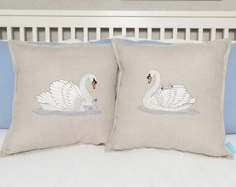 Embroidered Swan Cushions