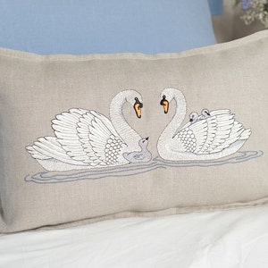 Embroidered Swan Family Cushion