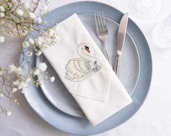 Embroidered Set of Two Swan Napkins