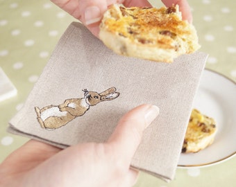 Embroidered Rabbit Cocktail Napkins - Set of Four