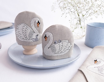 Embroidered Swan Egg Cosies