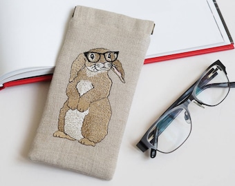 Rabbit Glasses Case - Embroidered Linen Easter Gift