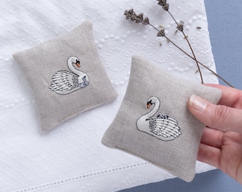 Embroidered Swan Lavender Sachets - Set of Two