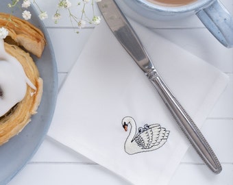 Embroidered Swan Cocktail Napkins - Set of Four