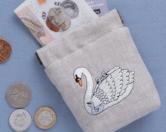 Embroidered Swan Snap Purse