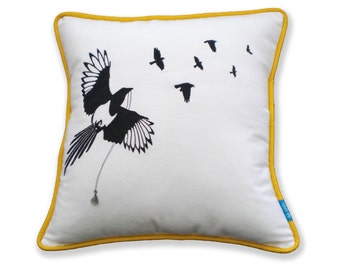 PERSONALISED Flock of Magpies Embroidered Cotton Cushion