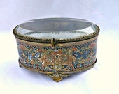 Rare Antique Art Deco Patterned Ormolu Engagement Ring Box Wedding Ring Box, Something Old Shabby Chic Home Decor, Jewelry Storage