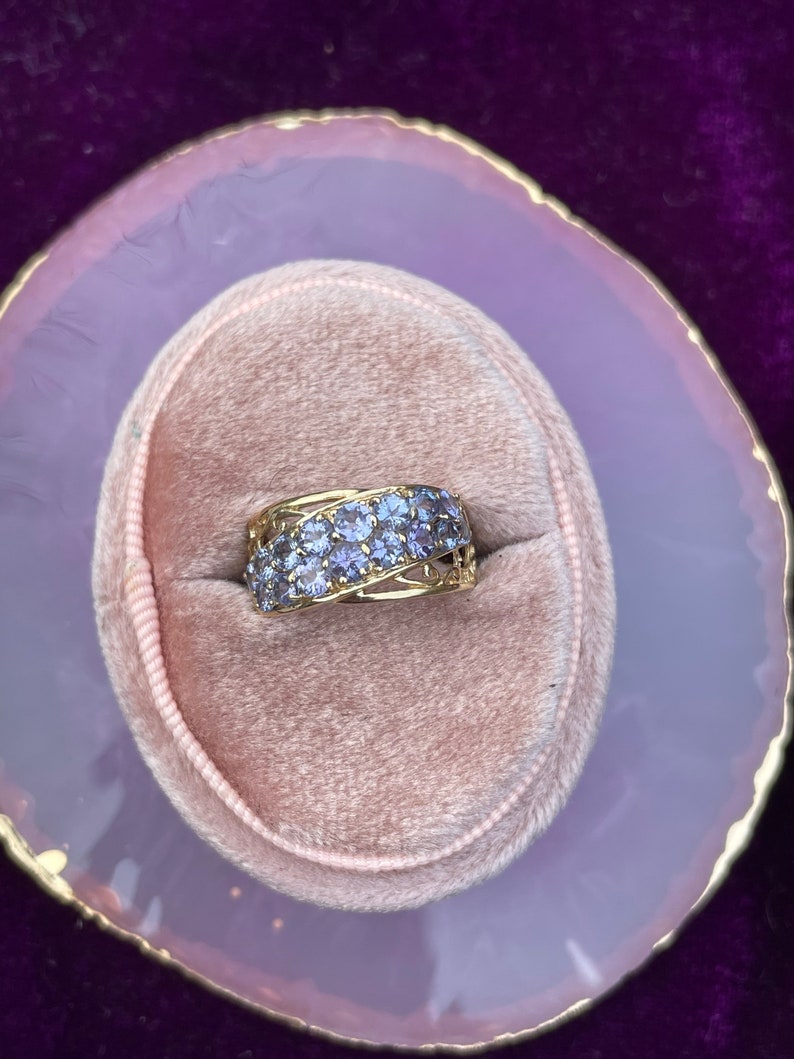 Vintage 9ct 9k Tanzanite Half Eternity Cluster Ring December Birthstone Anniversary Ring Alternative Engagement Ring