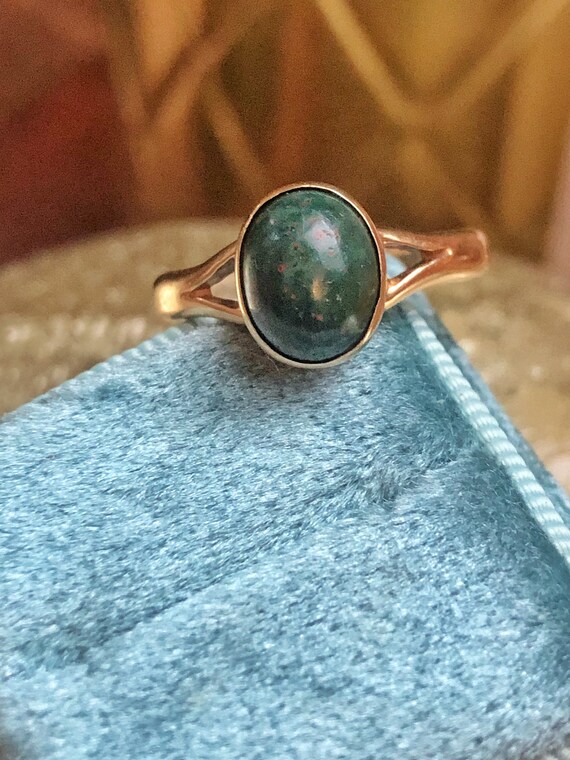 Vintage 9ct Yellow Gold Bloodstone Signet Pinky Ri