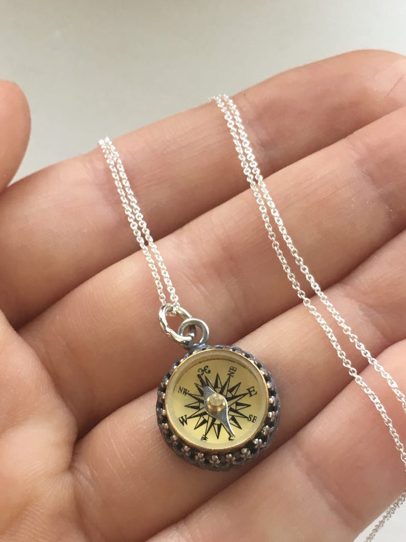 Antique Sterling Silver Working Compass Necklace Etsy UK