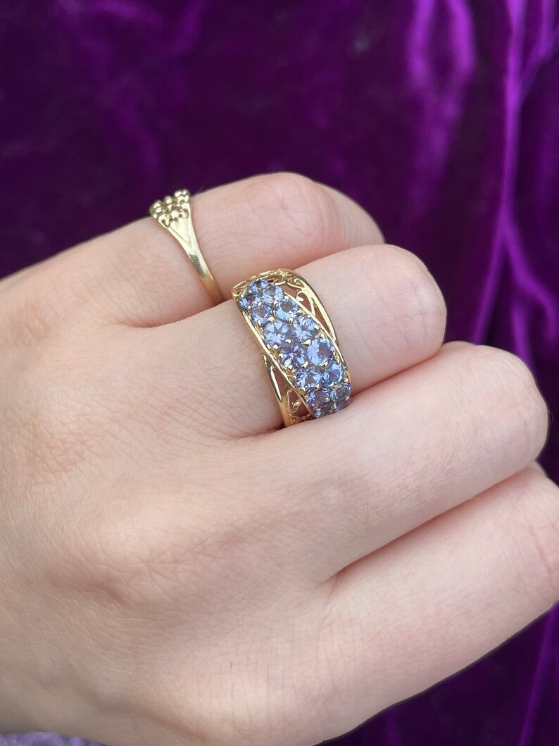 Vintage 9ct 9k Tanzanite Half Eternity Cluster Ring December Birthstone Anniversary Ring Alternative Engagement Ring