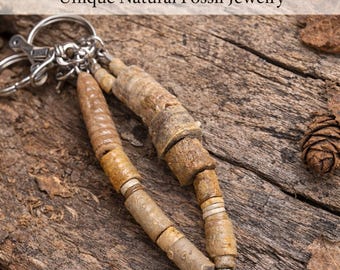 Authentic Crinoid Fossil Keychain | Real Fossil Beads | Nature & History Gift