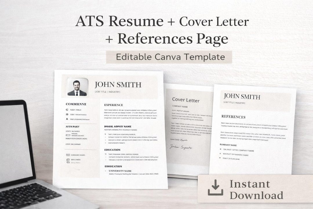 Modern ATS Resume, Cover Letter & References Template | Canva CV Bundle ...