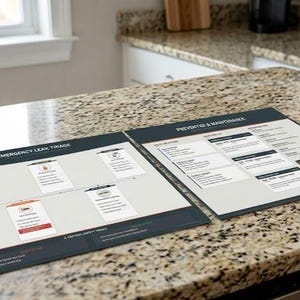 Guía de triaje de fugas de emergencia, plan de 5 pasos para daños por agua, folleto para propietarios e inquilinos, PDF PNG