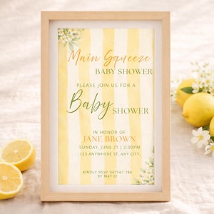 Main Squeeze Baby Shower Invitation Template, Lemon Baby Shower Invite, Citrus Theme, Editable Canva Invitation, Instant Download