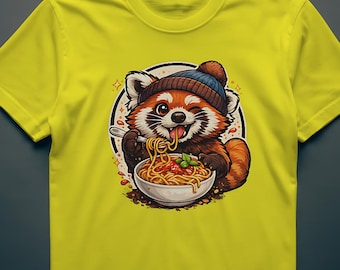 Funny Red Panda Eating Pasta Digital Print | Cute Animal Illustration for T-Shirts, Posters & Wall Art | Instant Download