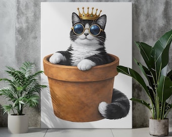 Cool King Cat Digital Design | Crown Cat PNG | Funny Cat Artwork for T-Shirts, Posters & Prints | Instant Download