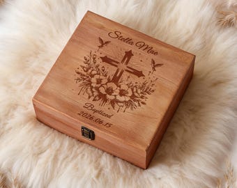 Personalized Wooden Keepsake Box with Engraving, Newborn Baptism Memory Box, Custom Name and Date Wooden Box, Baptism Box
