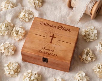 Personalized Wooden Memory Gift Box for Baptism, Engraved Name Wooden Box, Baptism Gift Idea, Custom Baptism keepsake box, Newborn Baptism