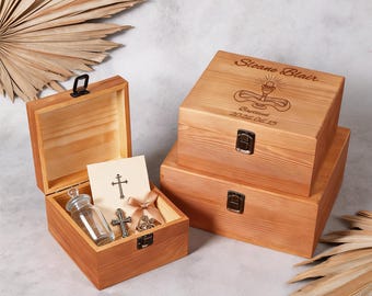 Custom Baptism Wooden Box, Personalized Newborn Memory Box, First Communion, Engraved Name Date, Wooden Keepsake Box, Baptism Gift