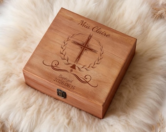 Personalized Wooden Keepsake Box with Engraving, Newborn Baptism Memory Box, Custom Name and Date Memory Box, Gift Idea for Baptism