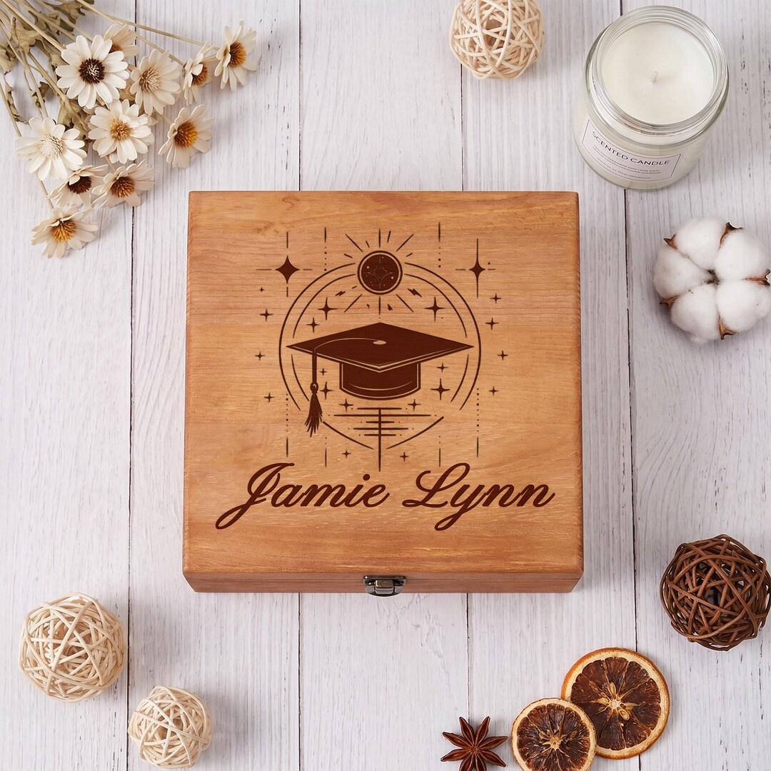 Timber Graduation Box Personalized Graduation Wooden Keepsake Box, Engraved Memory Box for ...