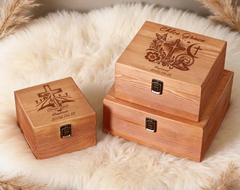 Personalized Baptism Keepsake Box, Engraved Wooden Memory Box, Custom Baby Name and Date Box, Christening Gift for Newborn, Baptism Box