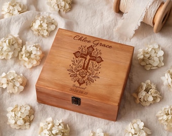 Personalized Wooden Memory Gift Box for Baptism, Engraved Name Wooden Box, Baptism Gift Idea, Custom Baptism keepsake box, Newborn Gift