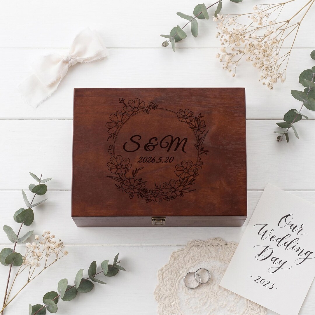 Custom Engraved Wooden Keepsake Box, Personalized Wedding Memory Box ...