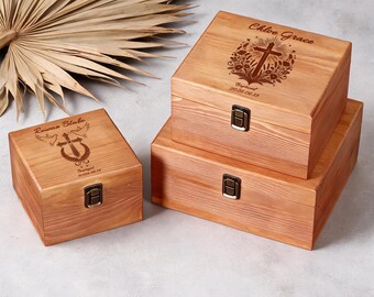 Custom Baptism Wooden Box, Personalized Newborn Memory Box, First Communion, Name Date Gift Idea, Engraved Wooden Keepsake Box