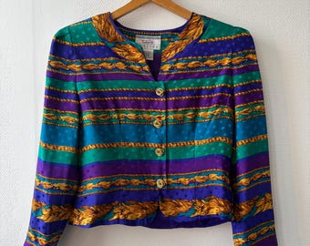 Vintage Maggy London jacket in green, purple and gold