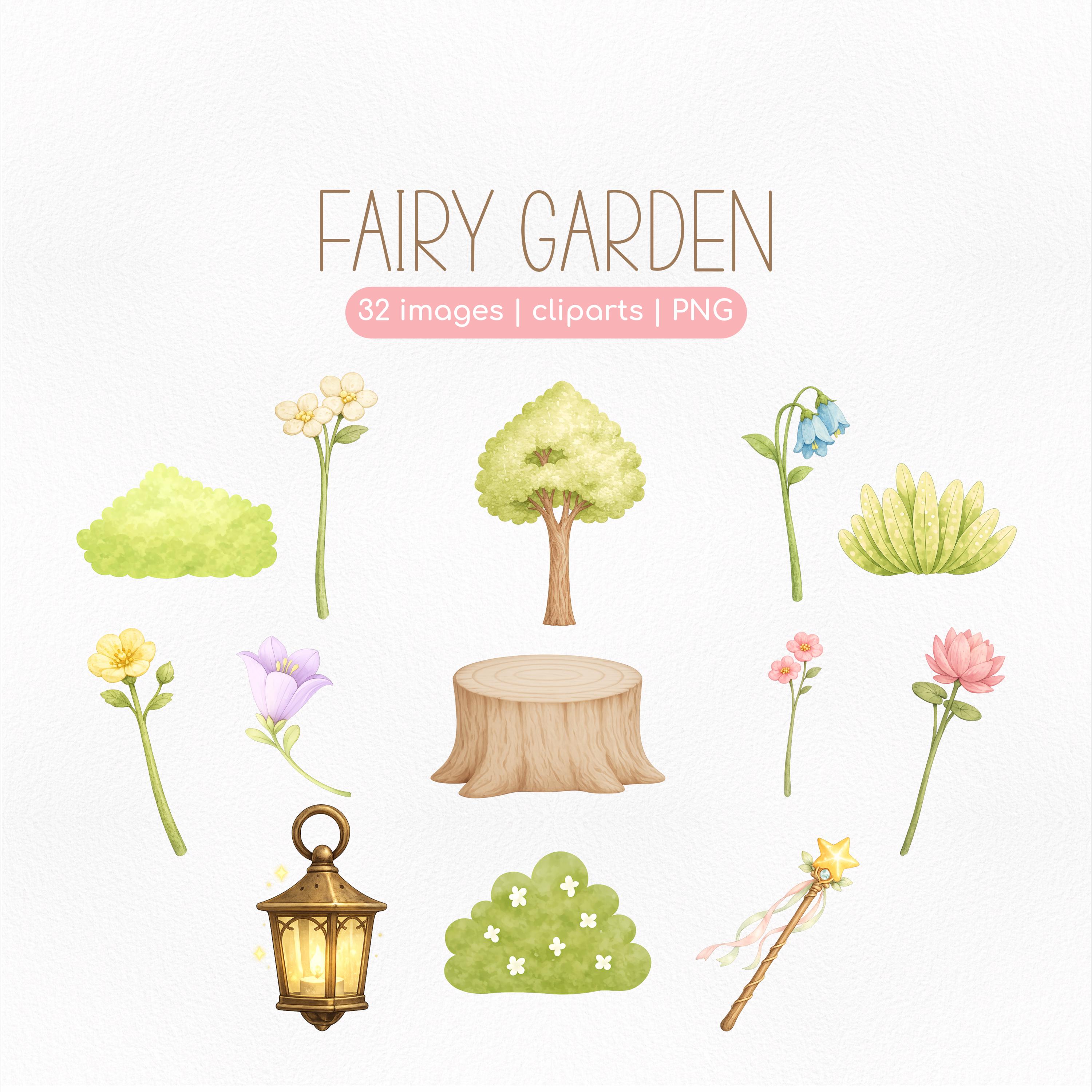 Fairy Garden Clipart PNG, Cute Fairies, Mushrooms, Animals, Flower ...