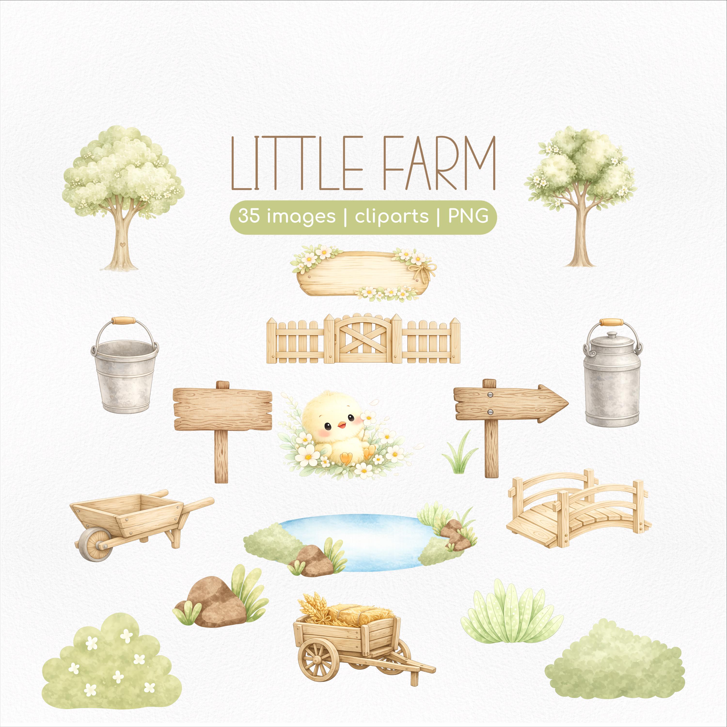 Little Farm Watercolor Clipart PNG | Cute Farm Animals and Kids | Party ...