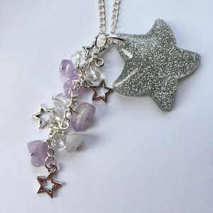 Light amethyst resin star necklace, sparkle necklace, star necklace, gemstone necklace, purple necklace, charm necklace.