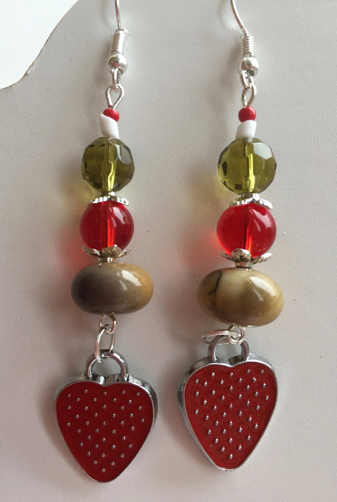 Strawberry Shortcake Earrings, Mookaite Earrings, Gemstone Earrings, Strawberry Charm Earrings