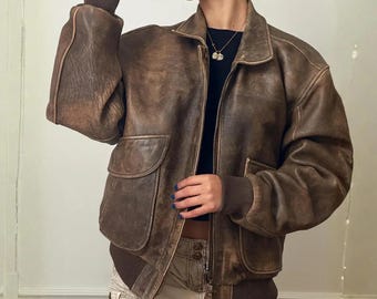 Vintage German Leather Bomber Jacket: 80s Aviator Style, Size L - Etsy
