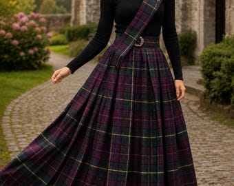 Women's Scottish Tartan  Maxi Skirt With Sash  Handmade Long Traditional Maxi  Elastic Pull Over Skirt Available In 50 + Tartans