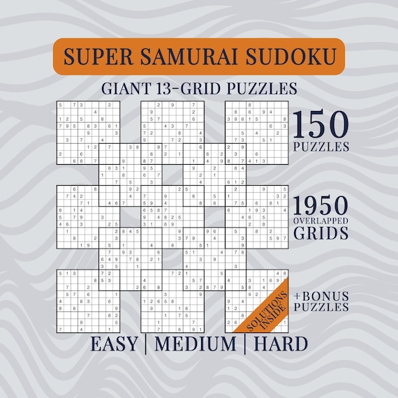Super Samurai Sudoku Book, 150 Giant 13-Grid Puzzles, 1950 Overlapped Sudoku with Solutions, Easy Medium Hard (PDF Download) + Bonus