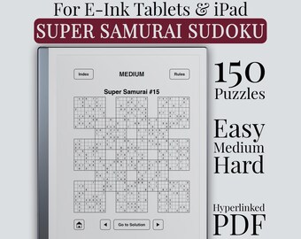 Super Samurai Sudoku for reMarkable 2, Kindle Scribe, Onyx Boox, Supernote | Massive 13-Grid Sudoku Hyperlinked PDF | 150 Puzzles