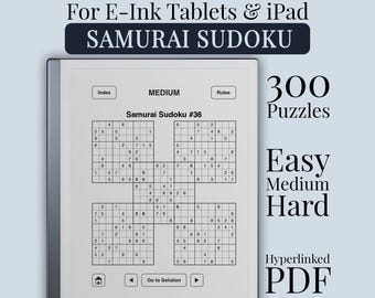 Samurai Sudoku for reMarkable 2, Kindle Scribe, Onyx Boox, Supernote | Massive 5-Grid Sudoku Hyperlinked PDF | 300 Puzzles (1500 Grids)