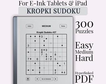 Kropki Sudoku for reMarkable 2, Kindle Scribe, Onyx Boox, Supernote | Inequality Dot Sudoku Hyperlinked PDF | Easy Medium Hard | 300 Puzzles