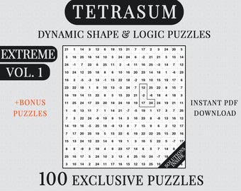 TETRASUM Logic Puzzles, 100 Block Shape Number Games, Extreme to Master Large Print Book with Solutions | Vol. 1 | + Bonus, Printable PDF